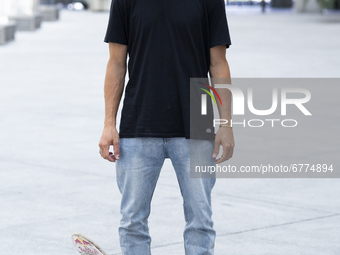 Skater Danny Leon poses during the portrait session in Madrid, Spain on June 3, 2021. (