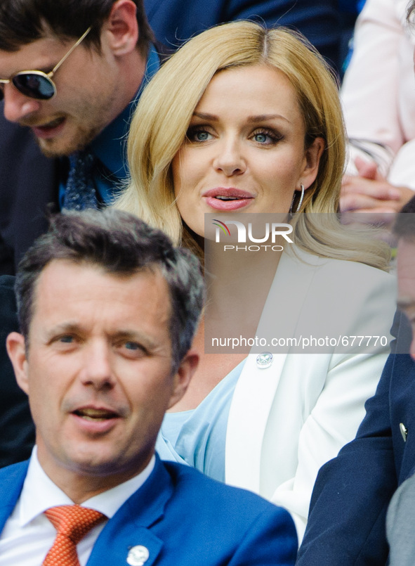 Opera singer Catherine jenkins and Crown Prince Frederik of Denmark seen in the Royal box at Wimbledon