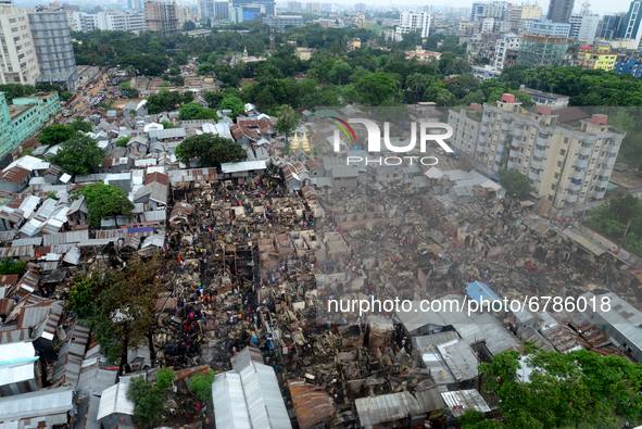 A top view of Mohakhali slum after a devastating fire that broke out in Dhaka, Bangladesh, on June 7, 2021. At least 300 shanties were gutte...