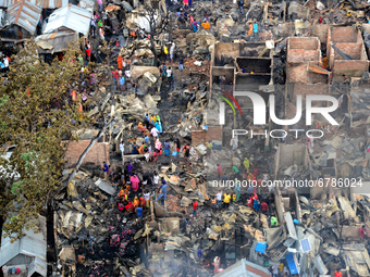 A top view of Mohakhali slum after a devastating fire that broke out in Dhaka, Bangladesh, on June 7, 2021. At least 300 shanties were gutte...