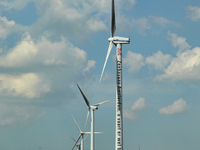 Wind turbines in Amsterdam, Netherlands, Europe. (