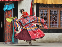 Buddhist monks perform ancient sacred dances during the Lamayuru Masked Dance Festival in Lamayuru, Ladakh, Jammu and Kashmir, India. The da...