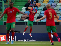 Cristiano Ronaldo of Portugal (C ) celebrates after scoring a goal during the international friendly football match between Portugal and Isr...