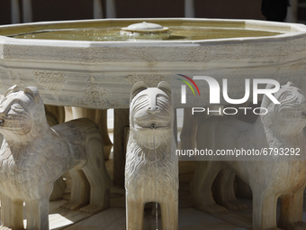 The Fountain of the Lions at the Alhambra Palace in Granada, Spain on June 10, 2021. (
