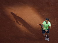 Spain's Rafael Nadal plays against Serbia's Novak Djokovic during their men's singles semi-final tennis match on Day 13 of The Roland Garros...
