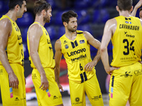 06 Bruno Fitipaldo of Lenovo Tenerife with his team during the Liga ACB playoff 3rd match of the semi final between FC Barcelona and Lenovo...