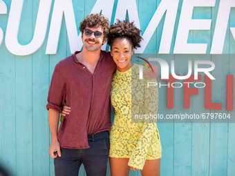 Giovanni Anzaldo and Coco Rebecca Edogamhe attend the photocall of the Netflix tv series Summertime on June 12, 2021 in Milan, Italy. (
