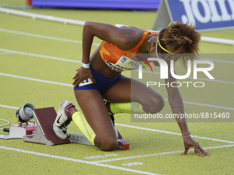 athlete in action during  Women's 100 meter hurdle of the Madrid Athletics Meeting held at Vallehermoso stadium, in Madrid, on 19 june 2021....