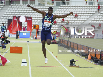 Zango in action during  men's triple jump of the Madrid Athletics Meeting held at Vallehermoso stadium, in Madrid, on 19 june 2021. (