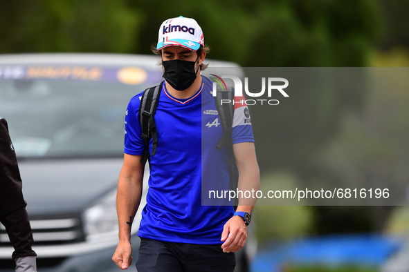 Fernando Alonso of Alpine F1 Team r arrive before race of French GP in Paul Ricard Circuit in Le Castelett, Provence-Alpes-Côte d'Azur, Fran...