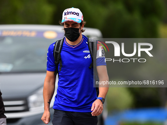 Fernando Alonso of Alpine F1 Team r arrive before race of French GP in Paul Ricard Circuit in Le Castelett, Provence-Alpes-Côte d'Azur, Fran...
