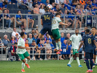 Cincinnati’s Nick Hagglund heads the ball during a MLS soccer match between FC Cincinnati and the Colorado Rapids that ended in a 2-0 Colora...