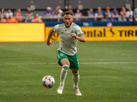 Colorado’s Keegan Rosenberry moves the ball upfield during a MLS soccer match between FC Cincinnati and the Colorado Rapids that ended in a...
