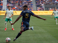 FCC’s Gustavo Vallecilla clears the ball during a MLS soccer match between FC Cincinnati and the Colorado Rapids that ended in a 2-0 Colorad...