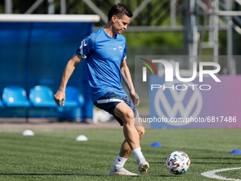 Jukka Raitala of Finland in action during a Finland national team training session ahead of their UEFA Euro 2020 match against Belgium on Ju...