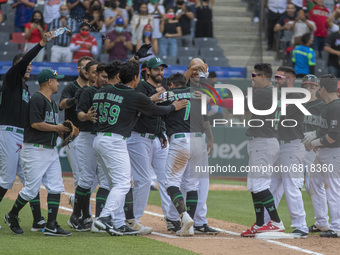 Mexico team celebrate during exhibition match  between the Venezuela  and the Mexico at Alfredo Harp Helu Stadium on June 20, 2021 in Mexico...