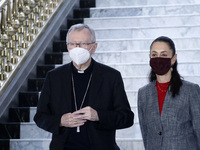 Mexico's Mayor Claudia Sheinbaum meets with the Cardinal Pietro Parolin, Secretary of State of the Holy See, to give him the recognition as...