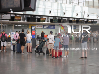 Passengers are seen at airport  in Wroclaw, Poland on June 21, 2021. On June 21 in Wroclaw, the 2-millionth customer of the Wizz Air aviatio...