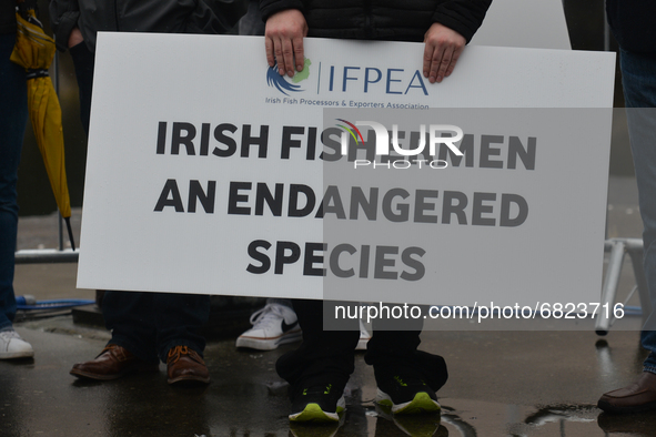 Irish fishermen, their families and supporters in a Brexit protest to increase the share of fishing quotas in Irish waters, while a huge fle...