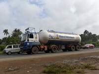 A tanker of Bharat Petroleum can be seen in a national highway in outskirts of Kolkata, India, 23 June, 2021. Petrol prices crossed Rs 100 p...
