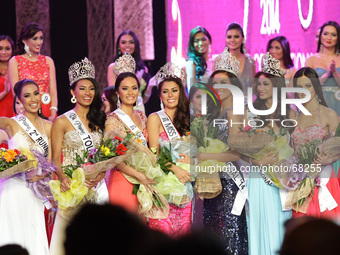 Quezon City, Philippines - (from left) the 2014 BbPilipinas winners, 2nd runner-up Hannah Sison, Bb Pilipinas Tourism Parul Shah, Bb Pilipin...