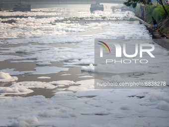 A polluted river in the East Jakarta Bantar Canal, in Jakarta, Indonesia, on June 28, 2021. (