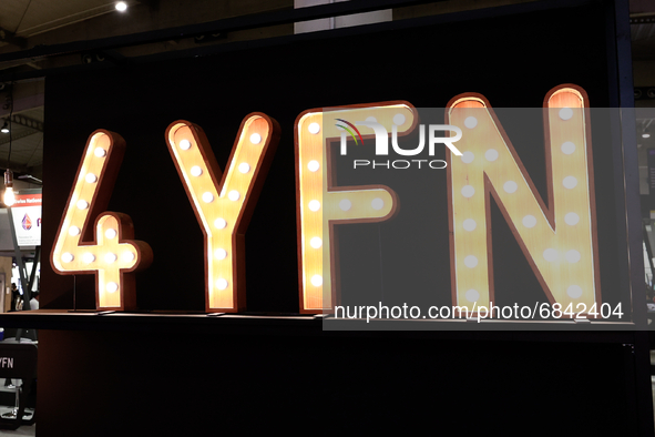 4YFN logo, during the third day of Mobile World Congress (MWC) Barcelona, on June 30,2021 in Barcelona, Spain. 