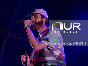 The italian singer and songwriter Mecna (Corrado Grilli) performs live at Carroponte on July 1, 2021 in Sesto San Giovanni Milan, Italy. (