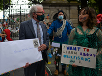 Malcolm Noonan (L), an Irish Green Party politician and Minister of State for Heritage and Electoral Reform meets with Extinction Rebellion...