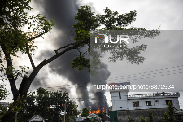 A massive fire that broke out at the Hashem Foods Ltd at Rupganj, on the outskirts of Dhaka, Bangladesh on July 9, 2021. According to the fi...