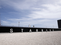 A boy walks past the new Starbase signage in Boca Chica, Texas. July 13th, 2021.  (