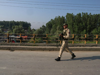 Indian troops leave from the encounter site after a military operation in Srinagar, Indian Administered Kashmir on 16 July 2021. Two militan...
