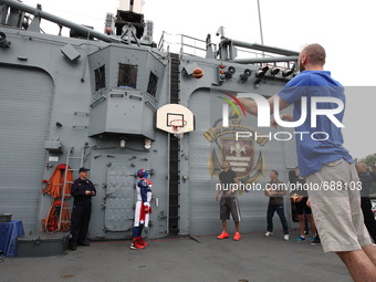 Gdynia, Poland 13th, July 2015 The only Polish player in the NBA Marcin Gortat ( Washington Wizards) visits Polish Naval Base in Gdynia. Gor...