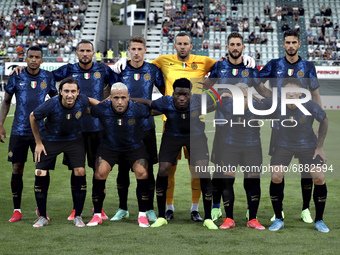 Players of FC Internazionale line-up during the Pre-Season Friendly match between Lugano and FC Internazionale at Cornaredo Stadium on July...