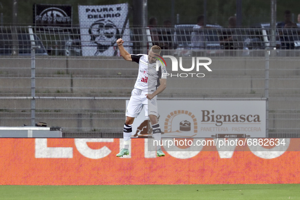 Sandi Lovric of Lugano celebrates after scoring the his team's first goal during the Pre-Season Friendly match between Lugano and FC Interna...