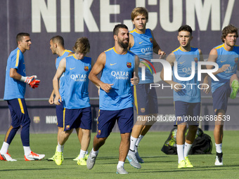 Barcelona, Catalonia, Spain. July 13. Barcelona's Arda Turan during the first training session of season 2015-16. (