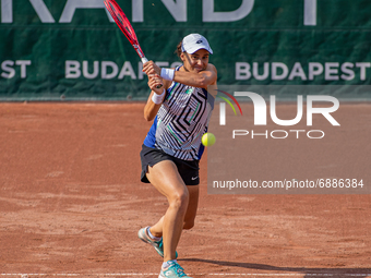 Kalinina Anhelina of Ukraine returns the ball to Yulia Putintseva of Kazakhstan during the final at WTA Hungarian Grand Prix on July 18, 202...
