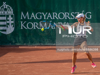 Yulia Putintseva of Kazakhstan returns the ball to Kalinina Anhelina of Ukraine during the final at WTA Hungarian Grand Prix on July 18, 202...