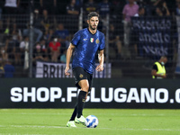 Andrea Ranocchia of FC Internazionale in action during the Pre-Season Friendly match between Lugano and FC Internazionale at Cornaredo Stadi...