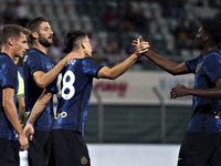Martin Satriano of FC Internazionale celebrates with team-mates after scoring the his first goal during the Pre-Season Friendly match betwee...