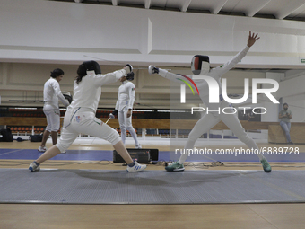 Mariana Arceo (right), mexican fencer and athlete, during her final training sessions at the Benito Juárez Gymnasium in Mexico City ahead of...