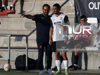 Jose Bordalas head coach and Jason of Valencia during the Pre-Season friendly match between Valencia CF and Villarreal CF at Oliva Nova Beac...