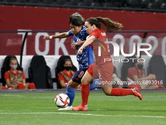 (9)SUGASAWA Yuika ¦ of Team Japan battles for possession with (2)CHAPMAN Allysha  of Team Canada during the Women's First Round Group E matc...
