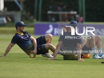   Sean Dickson of Durham warms up during the Durham training and nets session prior to the Royal London Cup match with Kent at the County Gr...