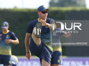   Chris Rushworth of Durham warms up during the Durham training and nets session prior to the Royal London Cup match with Kent at the County...