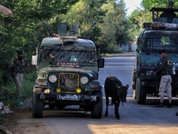 Security forces near Encounter site in Warpora, Sopore District Baramulla, Jammu And Kashmir, India on 23 July 2021. Two Lashkar-e-Taiba (Le...