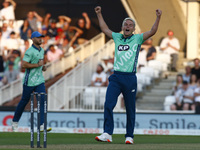 Sam Curran of Oval Invincibles celebrates the catch of Phil Salt of Manchester Originalsduring The Hundred between Oval Invincible Men and M...