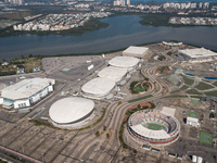 aerial view of the Olympic park in Rio de Janeiro, located in the west of the city,  on July 22, 2021 in Rio de Janeiro, Brazil.  Mayor Edua...