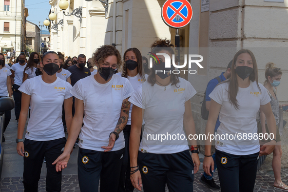 
The Roma women's team has arrived in Rieti, Italy on July 24, 2021. The Giallorossi's coach arrived in Piazza Vittorio Emanuele II to recei...