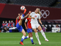 (16) Janine BECKIE of Team Canada battles for possession with (3) Carla GUERRERO of Team Chile during the Women's First Round Group E match...